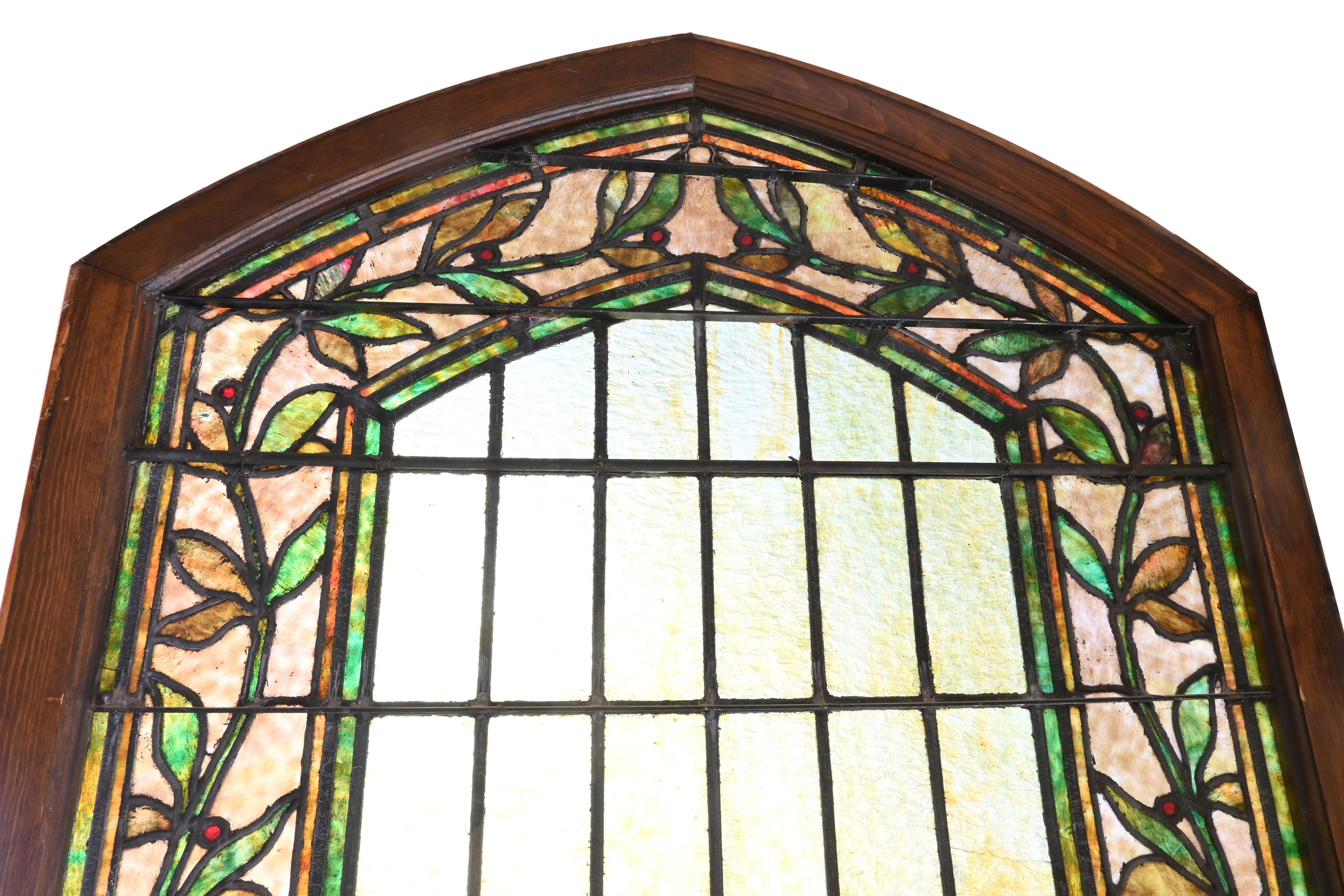 American Classical Arch Topped Stained Glass Window For Sale