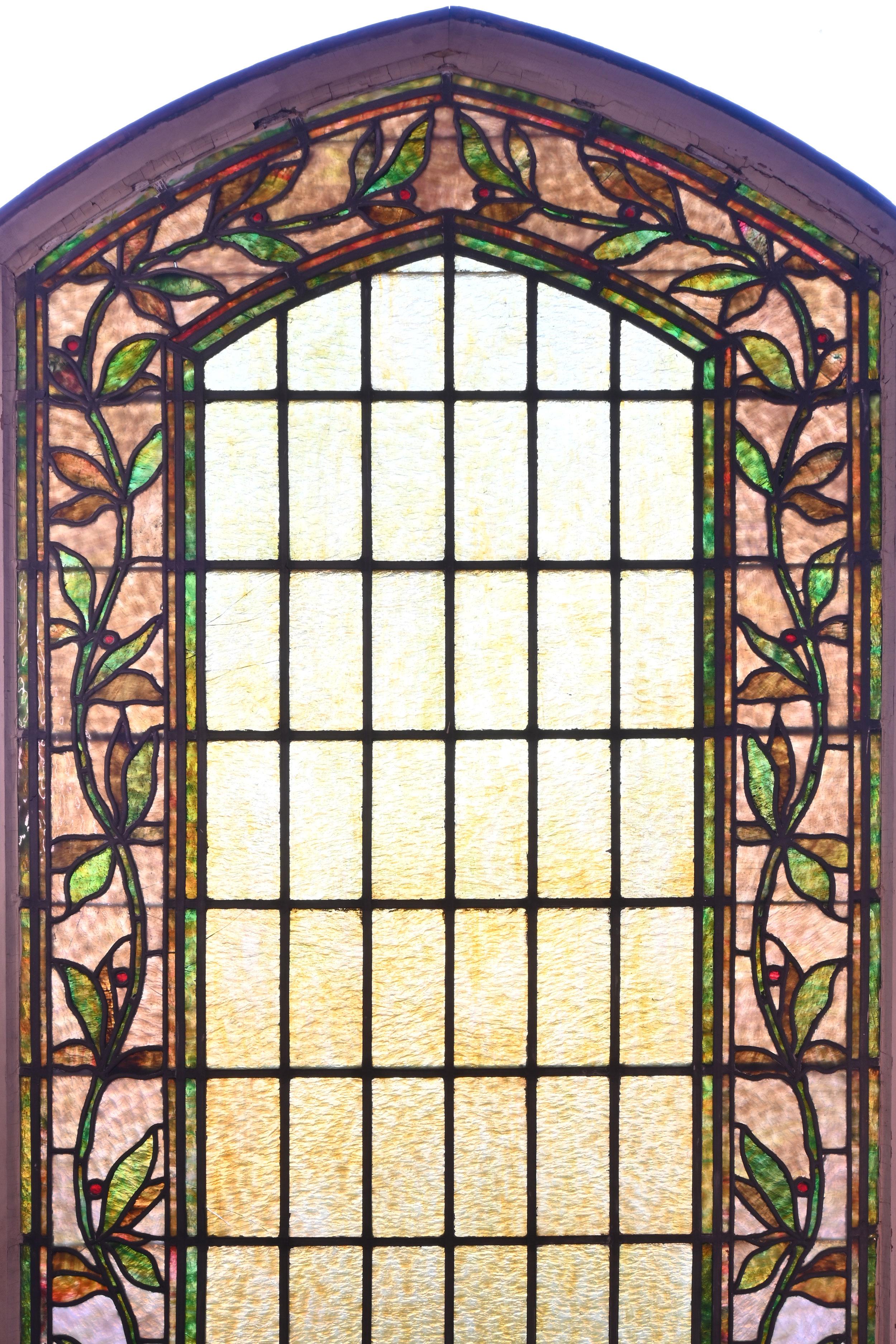 American Arch Topped Stained Glass Window For Sale