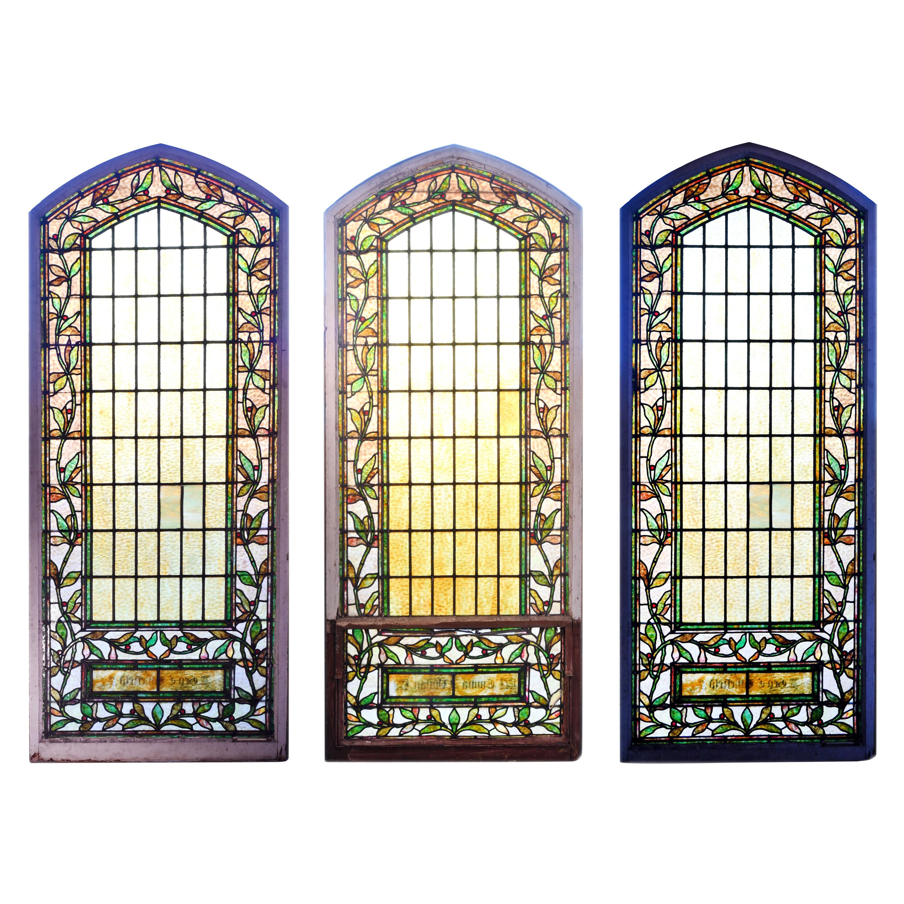 Arch Topped Stained Glass Window For Sale