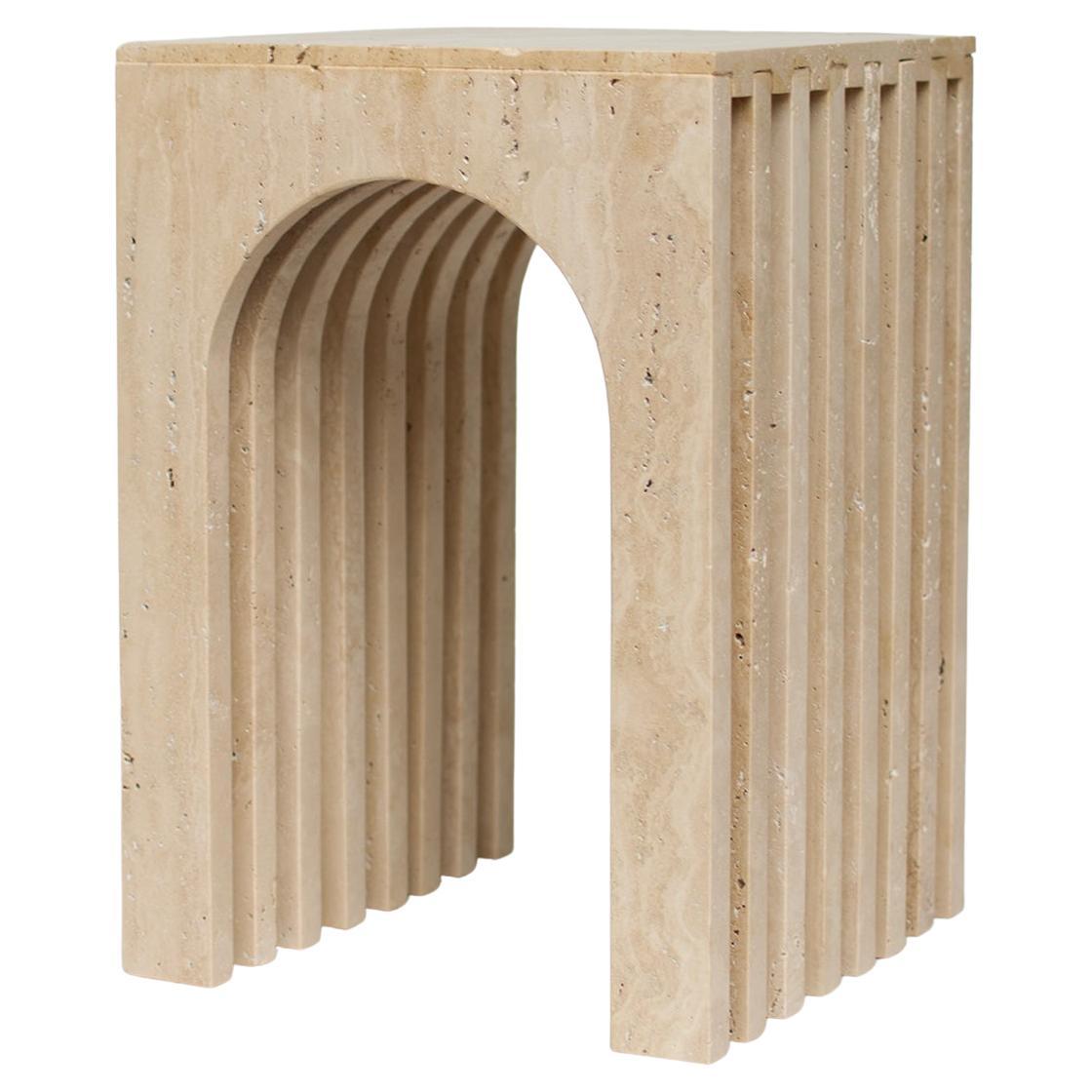 "Arch" Travertine Side Table  For Sale