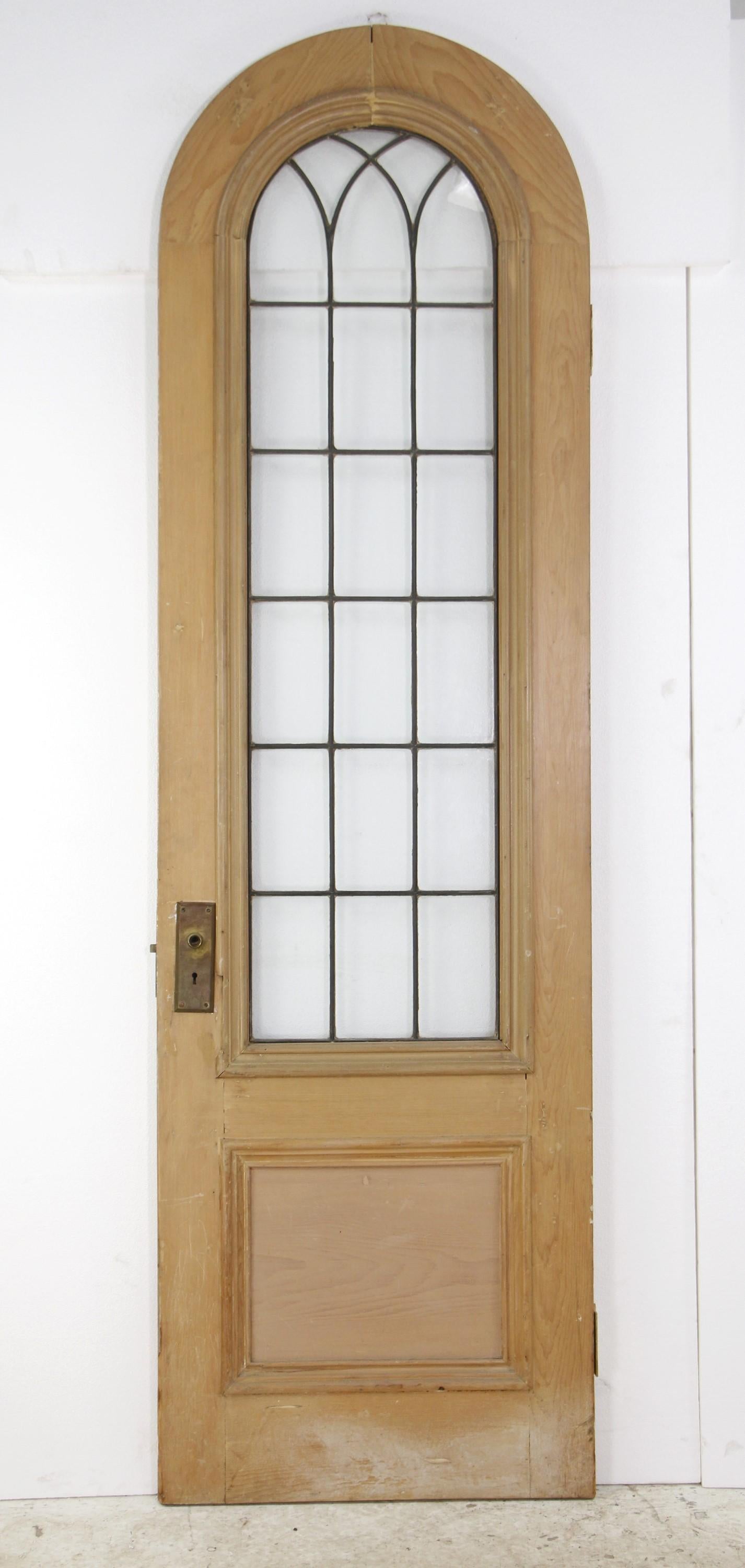 American Arch Wood Door with 21 Leaded Glass Windows Bottom Panel For Sale