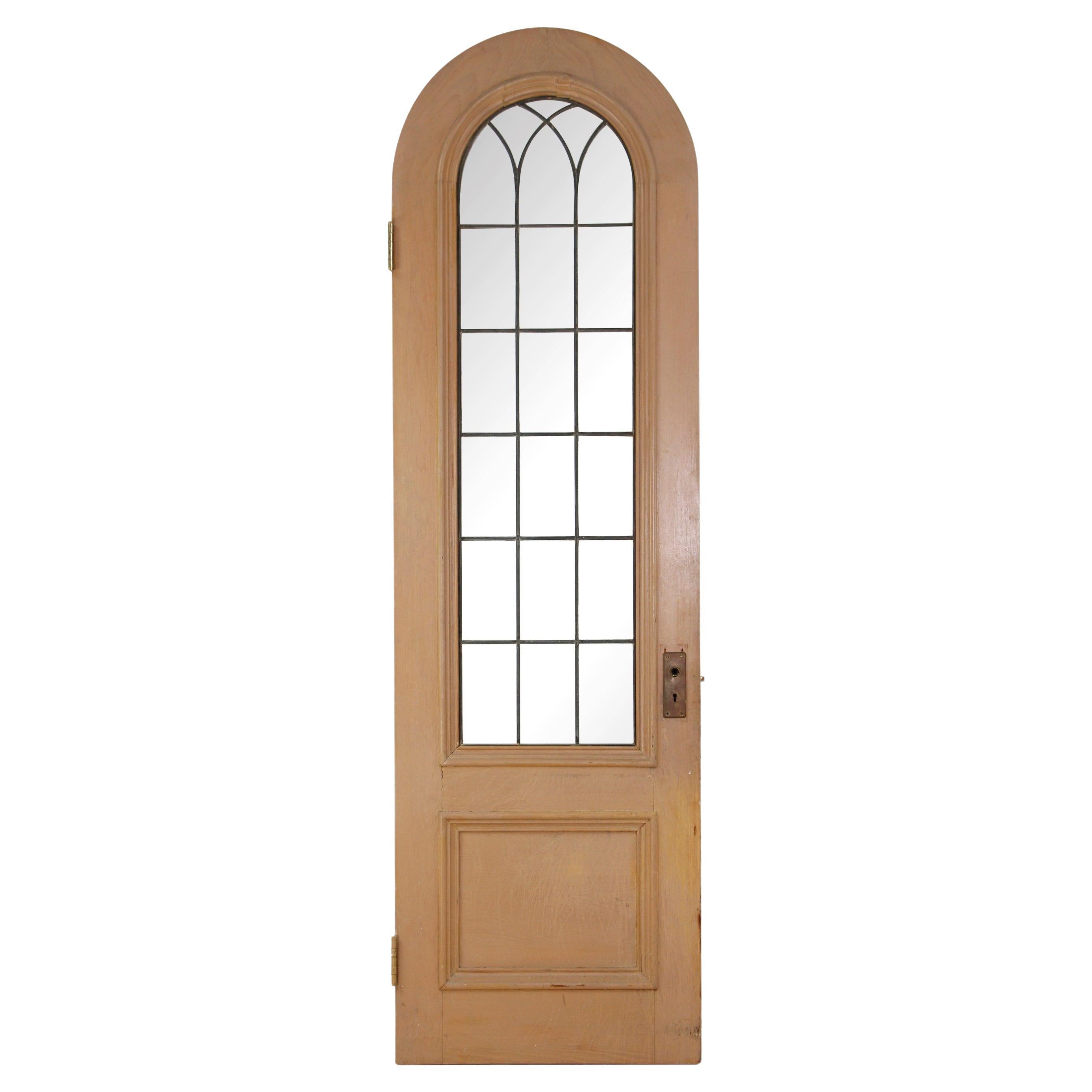 Arch Wood Door with 21 Leaded Glass Windows Bottom Panel