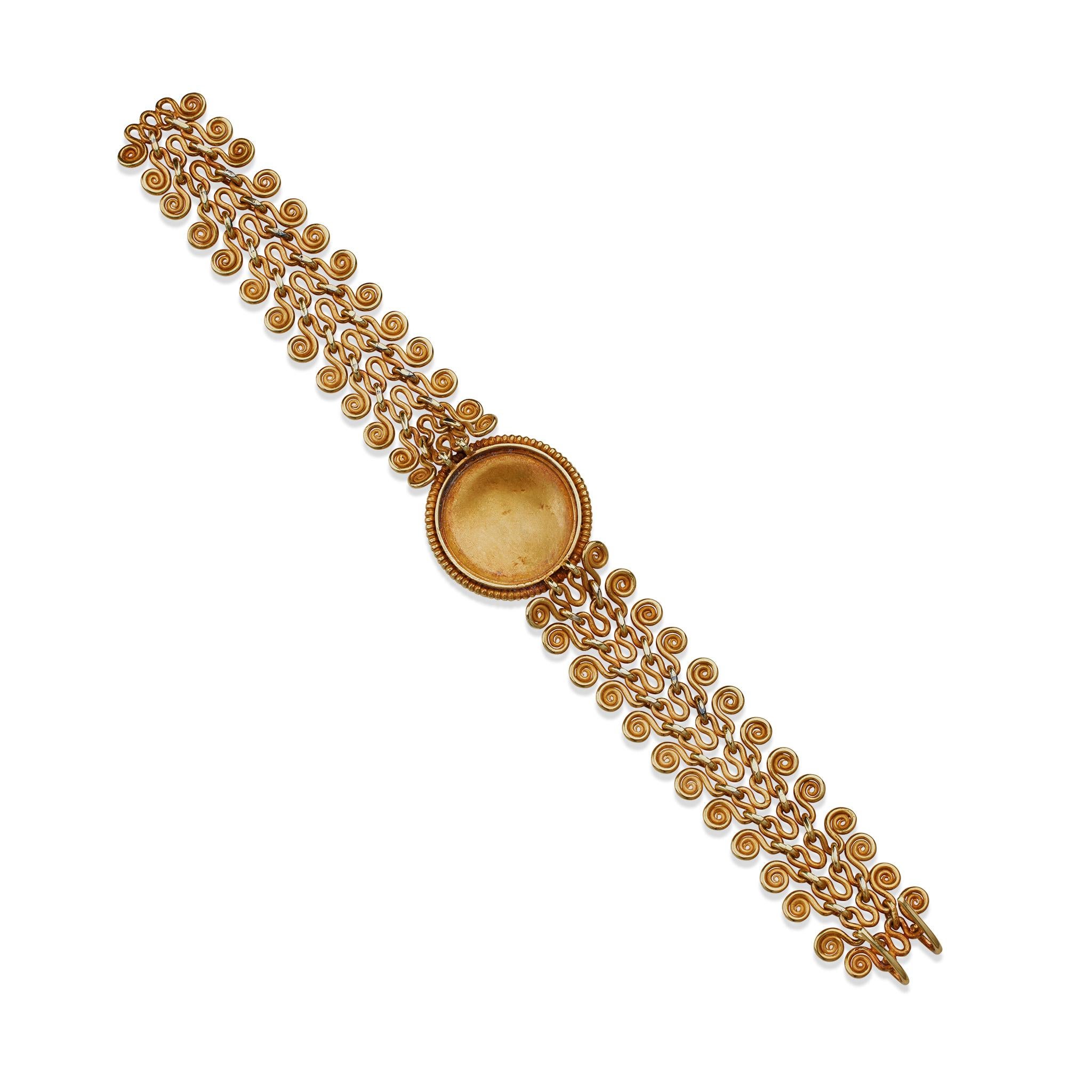 Greek Revival Archaeological Revival 22K Gold Winged Medusa Bracelet
