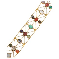 Archaeological-Revival Gold And Hardstone Intaglio Necklace Italy Circa 1870