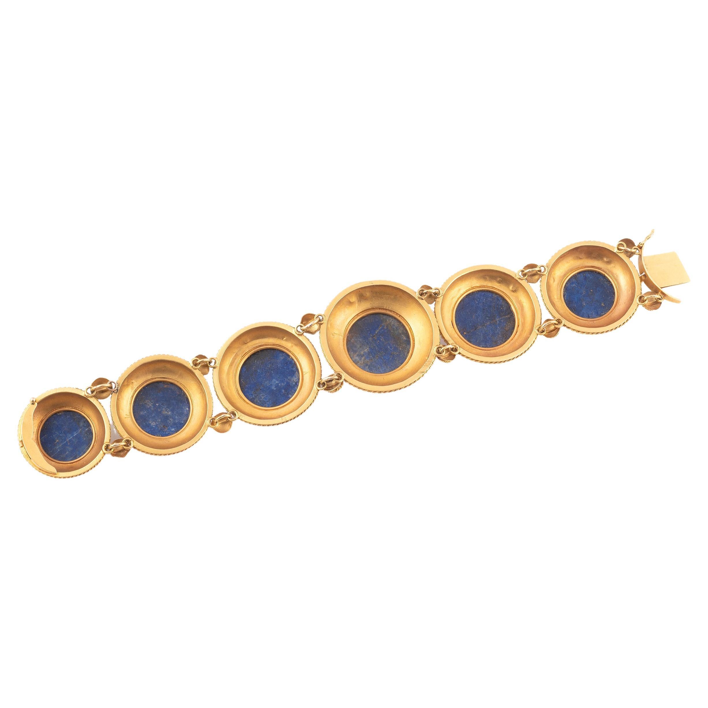 Gold- und Lapislazuli-Armband im Archaeological Revival-Stil, um 1865 (Cabochon)