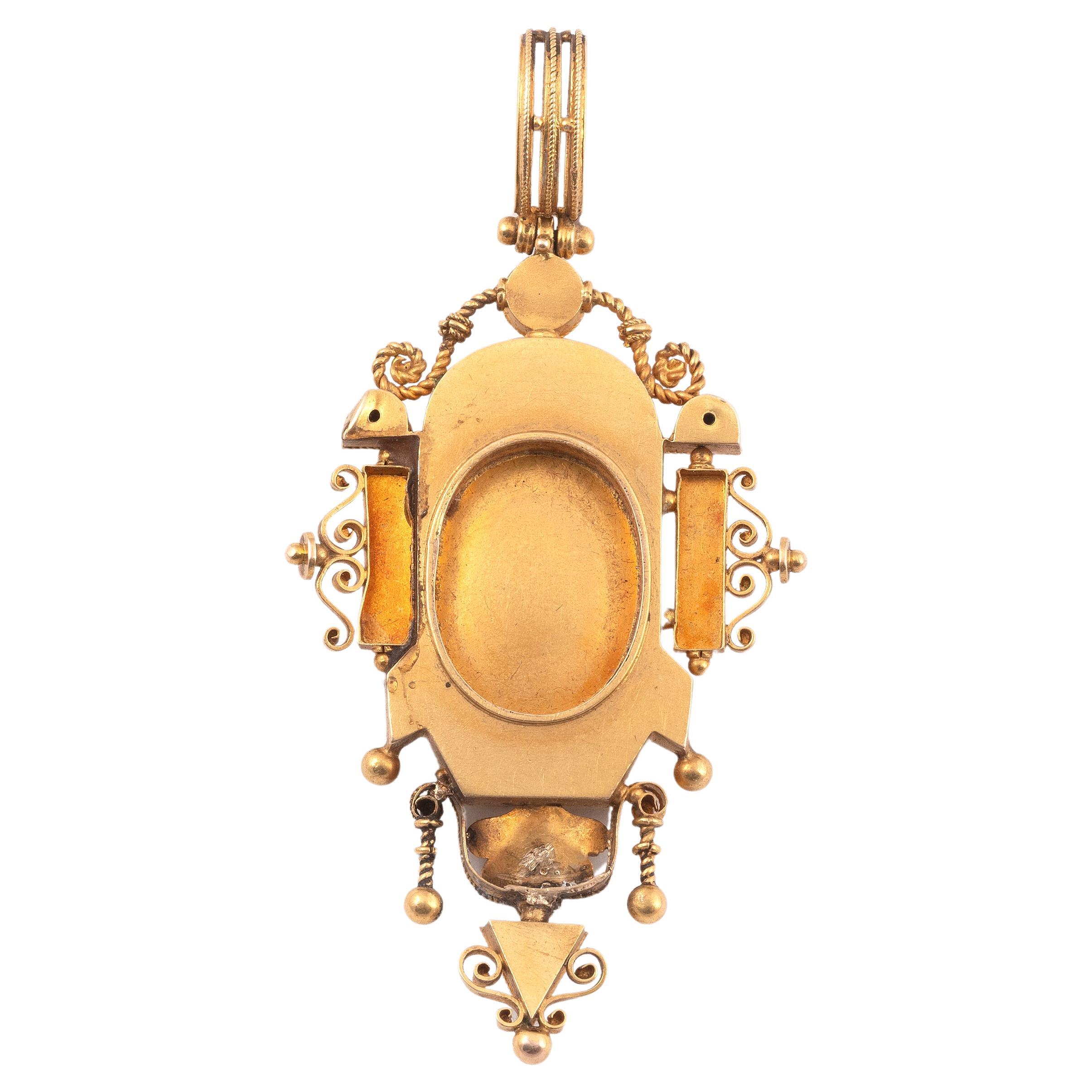 Etruscan Revival Archaeological Revival Gold And Micromosaic Pendant By Roccheggiani 1860's