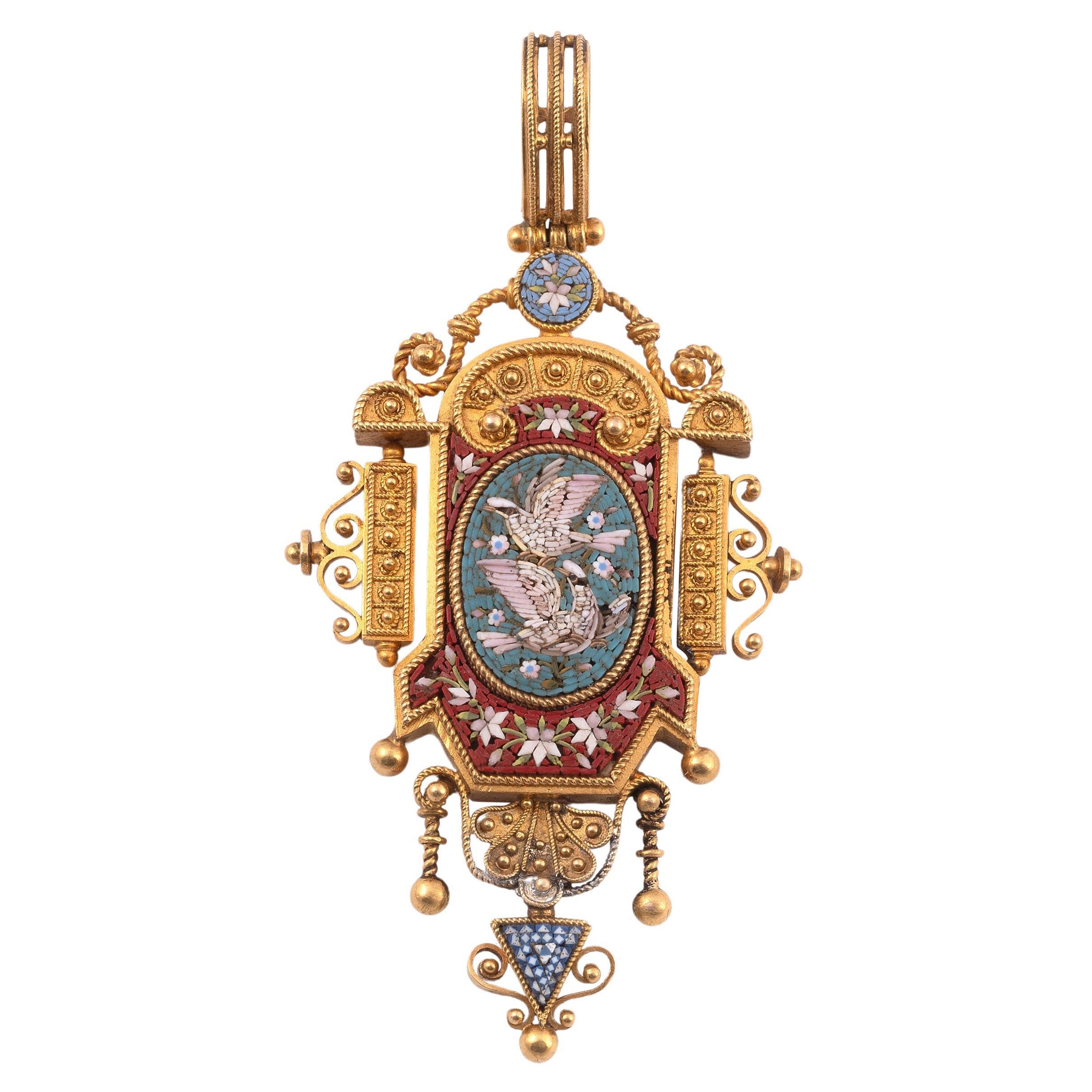 Archaeological Revival Gold And Micromosaic Pendant By Roccheggiani 1860's