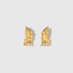 Archaeological Urartian Sphynx Post Earrings with Diamonds by Kurtulan