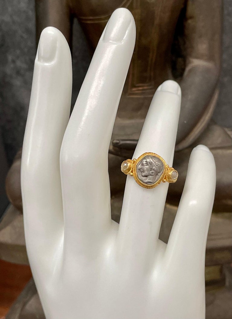 Ancient Greek Archaic 6th Century BCE Athena Coin Diamonds 22K Gold