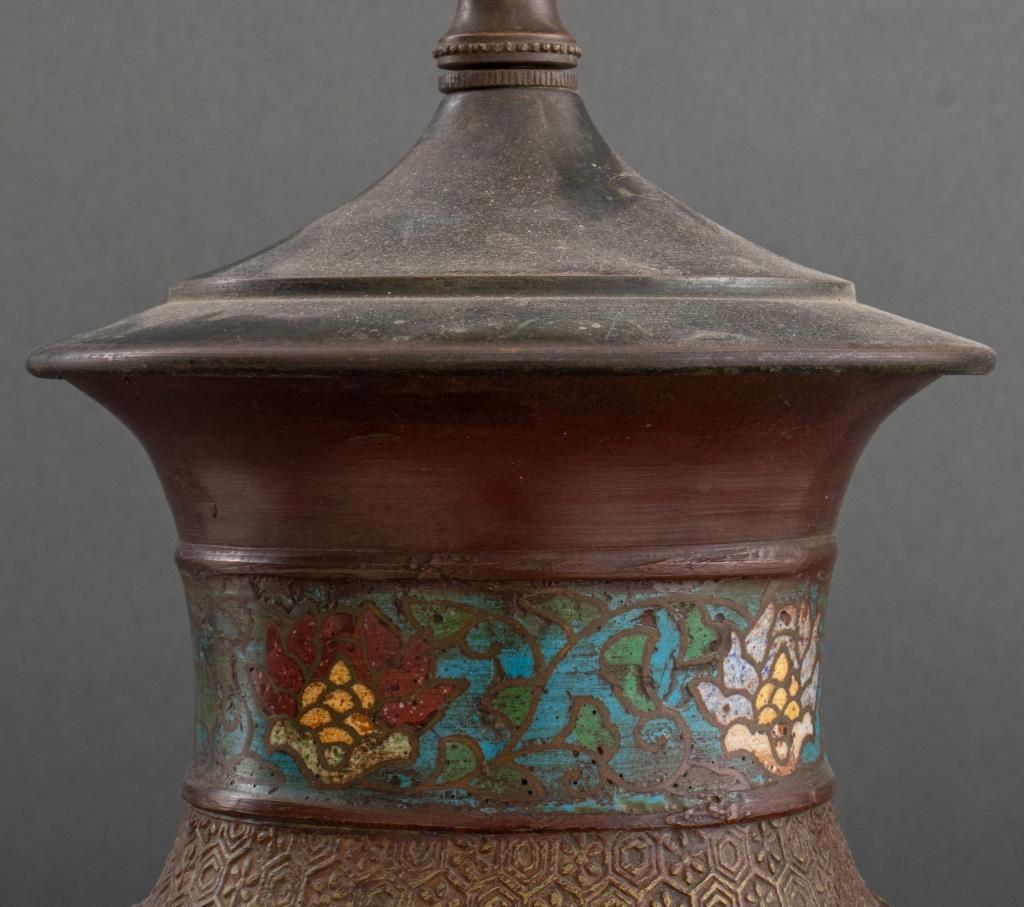 18th Century and Earlier Archaic Chinese Style Champleve Enamel Vase Lamp For Sale