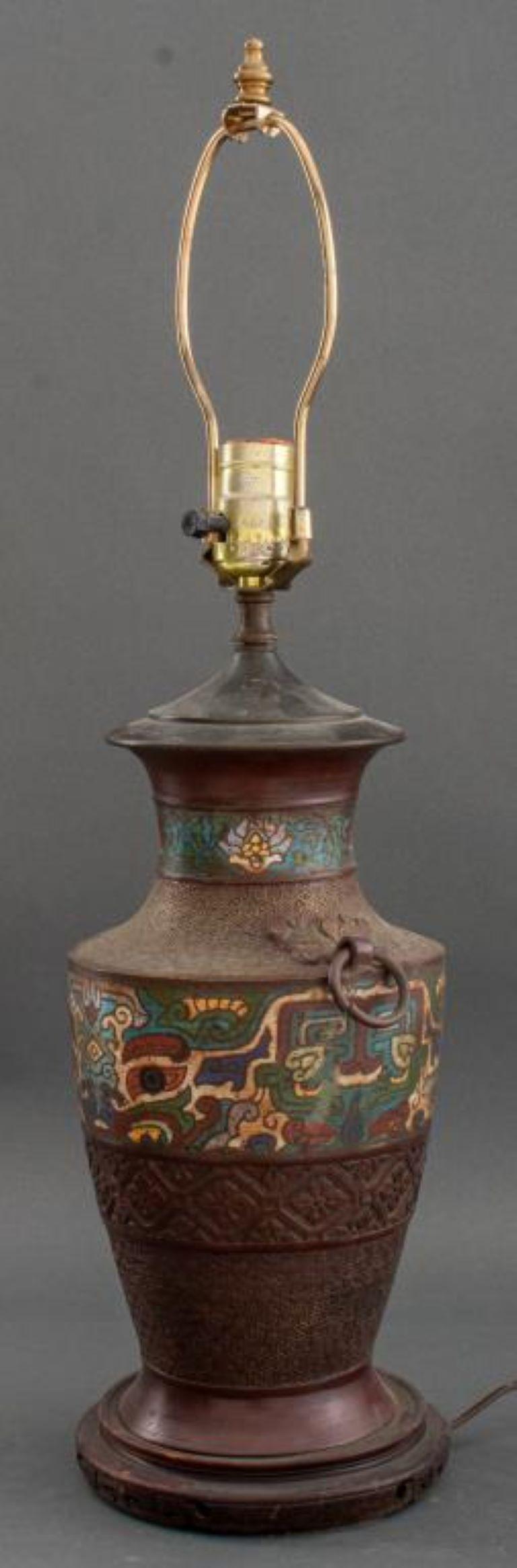 Archaic Chinese Style Champleve Enamel Vase Lamp For Sale 1