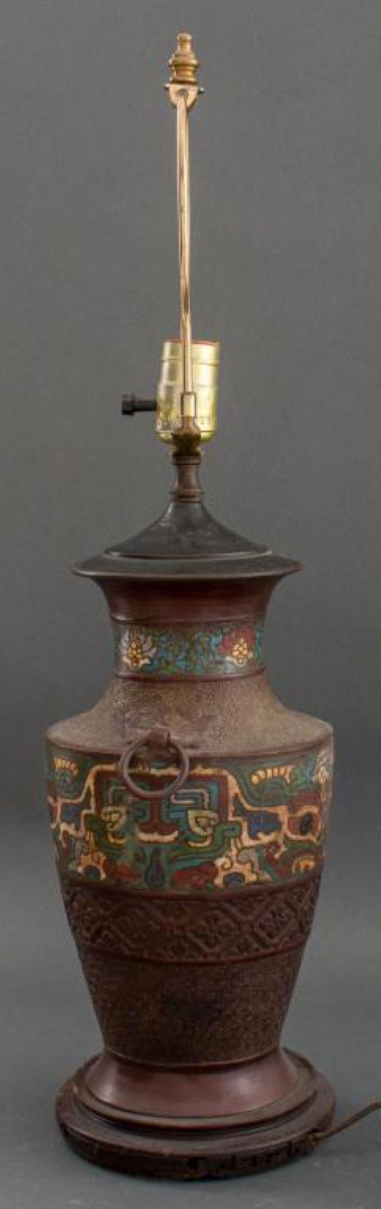 Archaic Chinese Style Champleve Enamel Vase Lamp For Sale 2