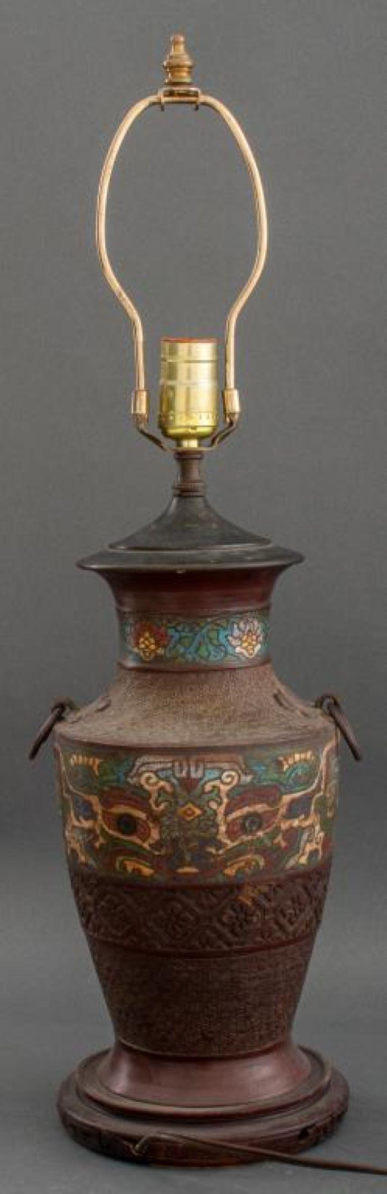 Archaic Chinese Style Champleve Enamel Vase Lamp For Sale 4