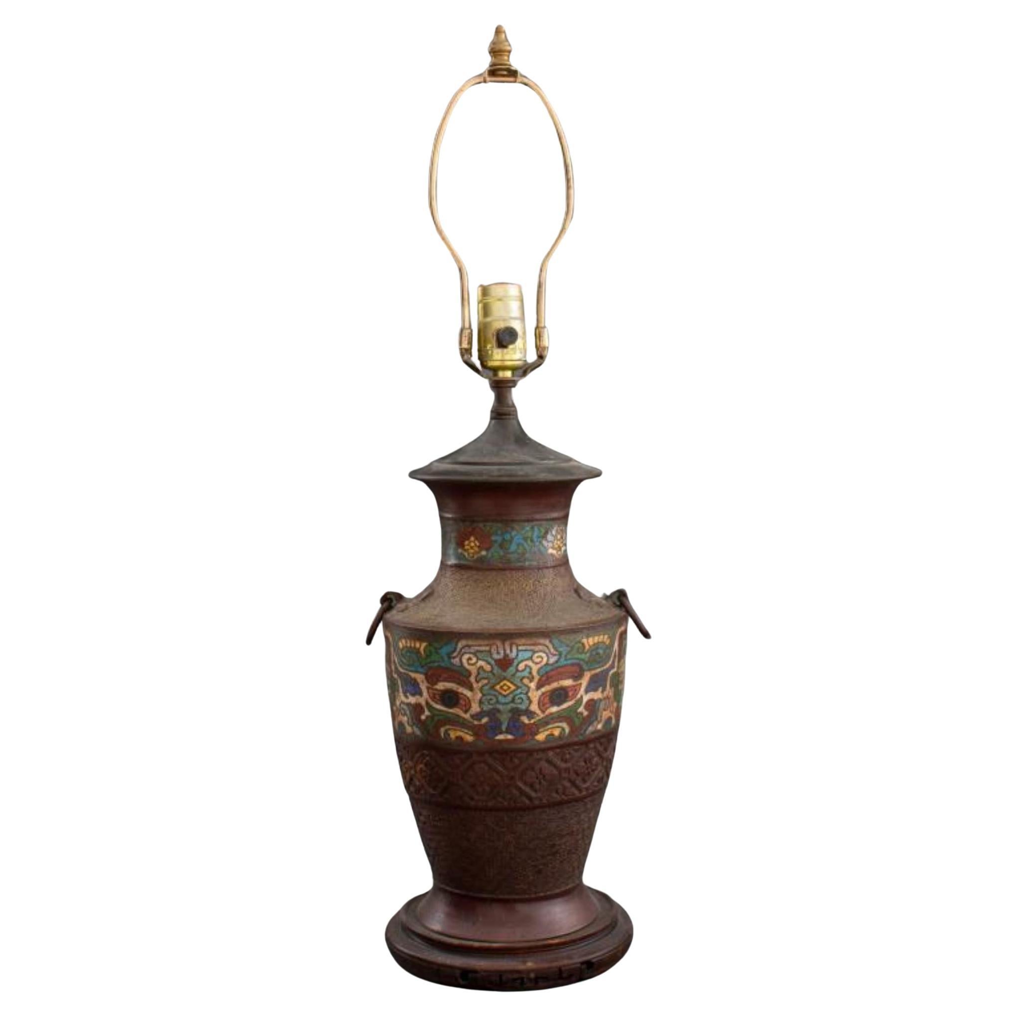 Archaic Chinese Style Champleve Enamel Vase Lamp For Sale
