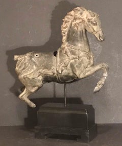 Archaic Chinese Tang Style Imperial War Horse Sculpture on Stand