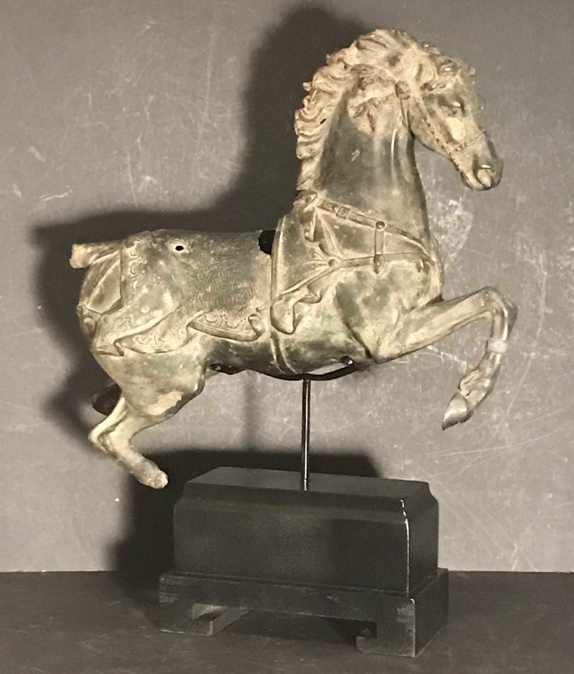 19th Century Archaic Chinese Tang Style Imperial War Horse Sculpture on Stand