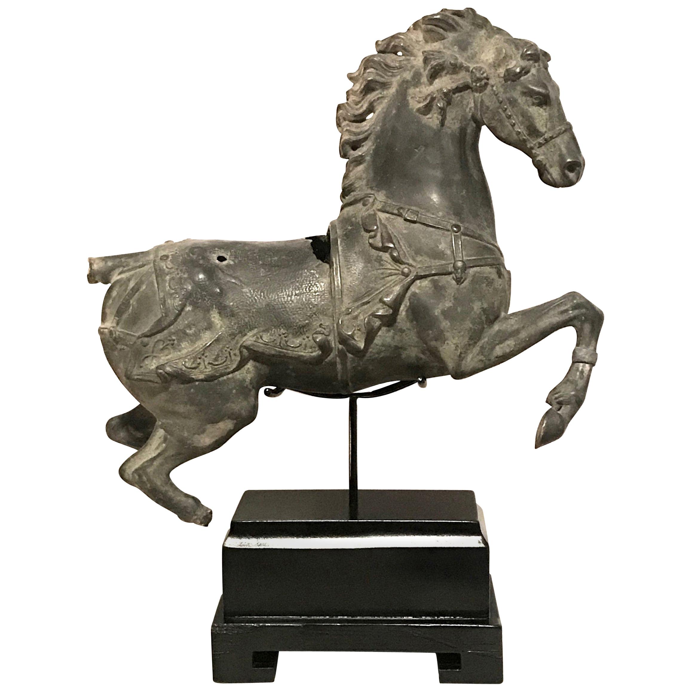 Archaic Chinese Tang Style Imperial War Horse Sculpture on Stand