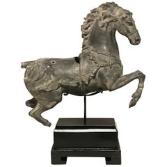 Antique Archaic Chinese Tang Style Imperial War Horse Sculpture on Stand