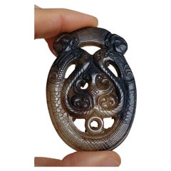 Archaic Dark Jade Dragon Pendant