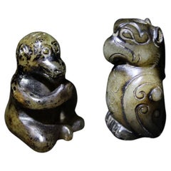 Archaic Dark Jade Monkey And Eagle