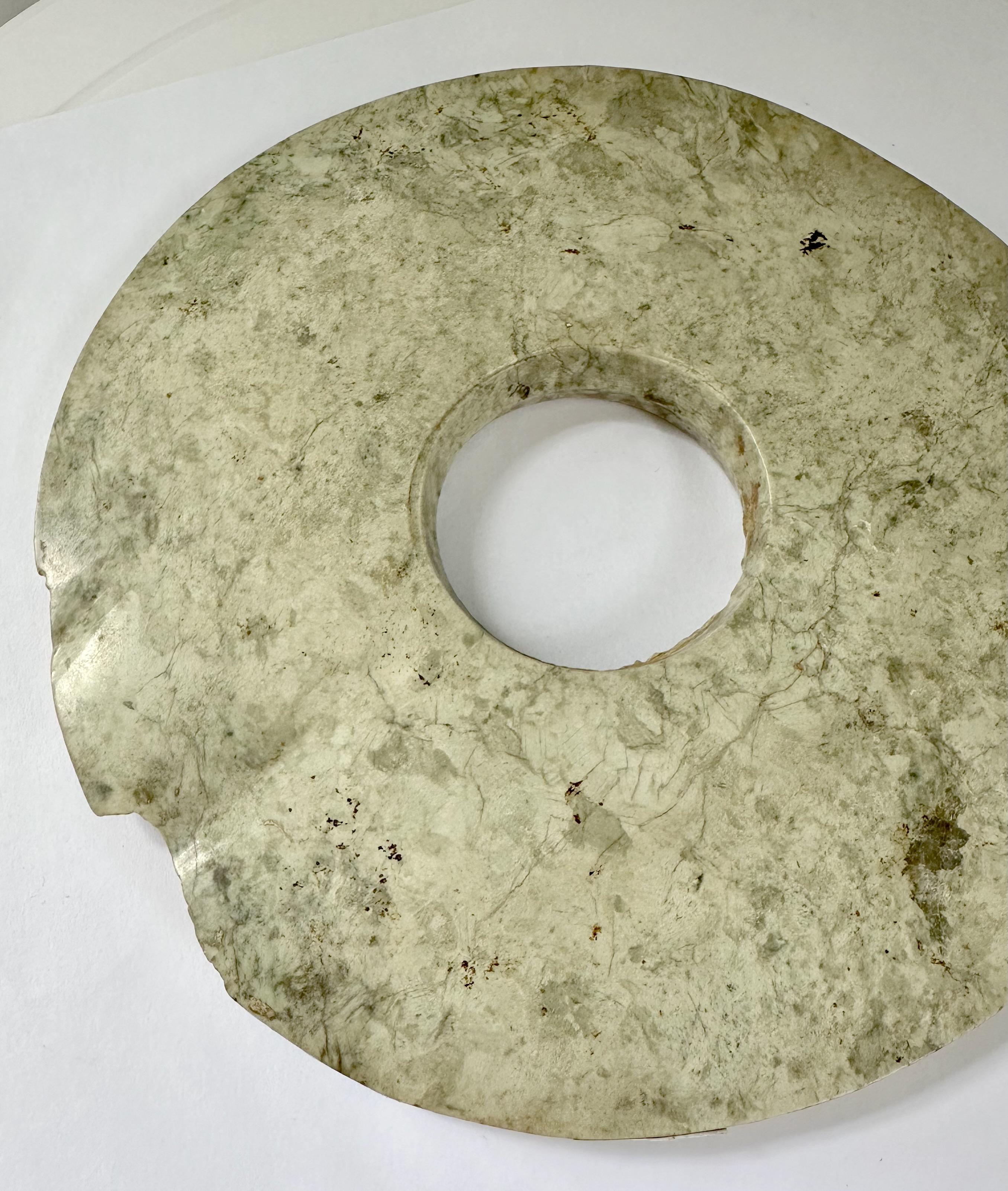 Hand-Carved Archaic Jade Bi, Liangzhu Period For Sale