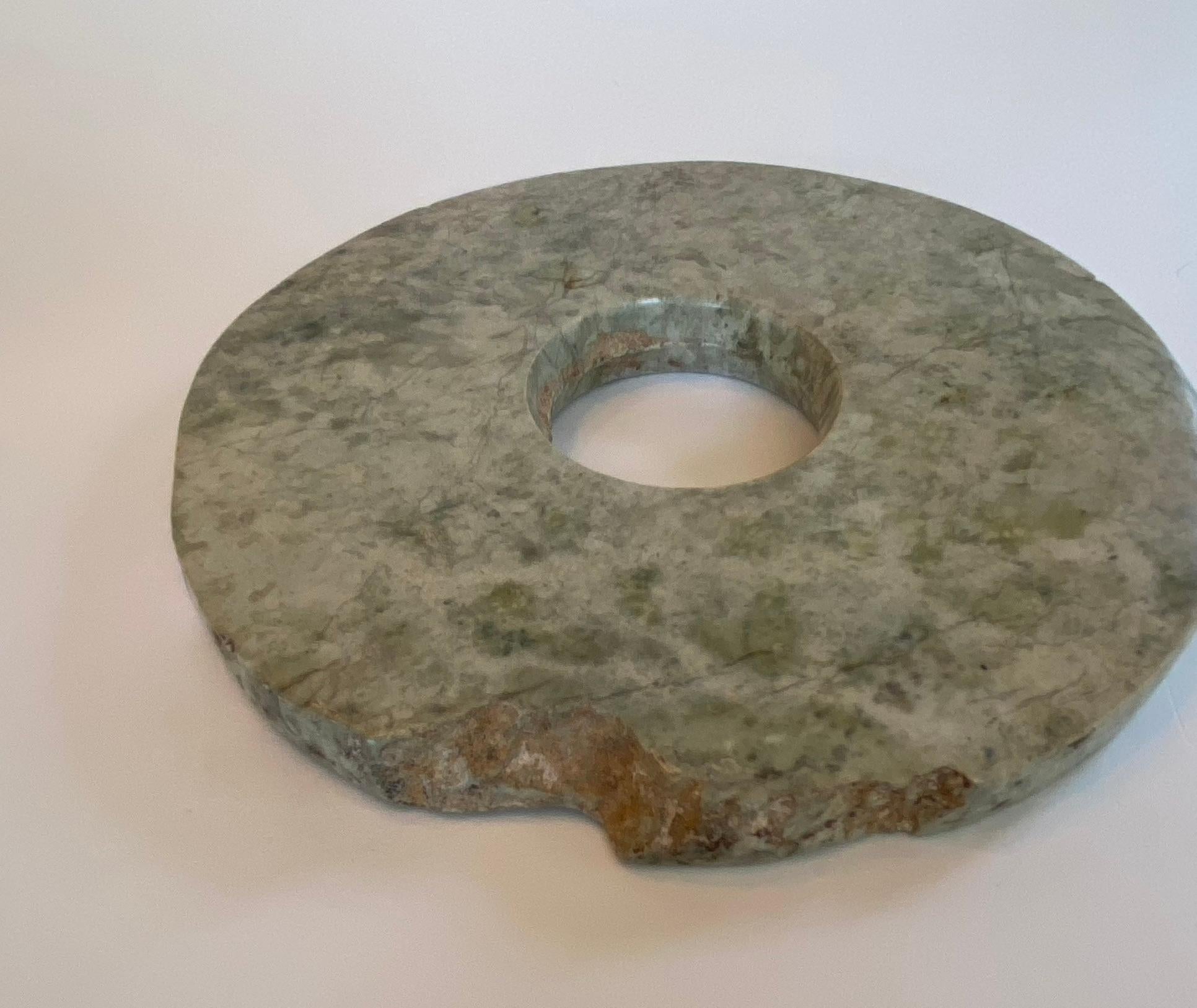 18th Century and Earlier Archaic Jade Bi, Liangzhu Period For Sale