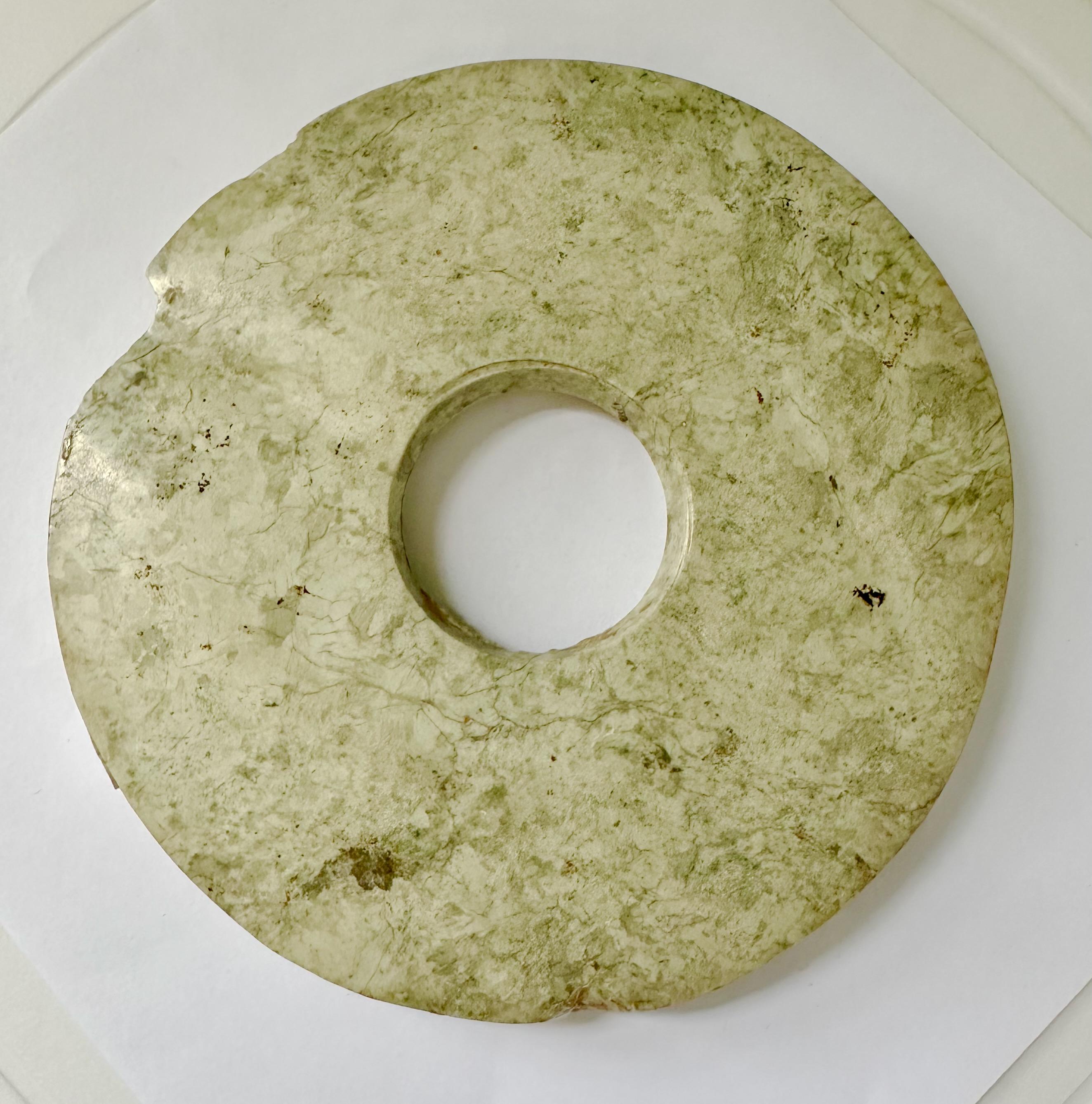 Archaic Jade Bi, Liangzhu Period In Fair Condition For Sale In Atlanta, GA