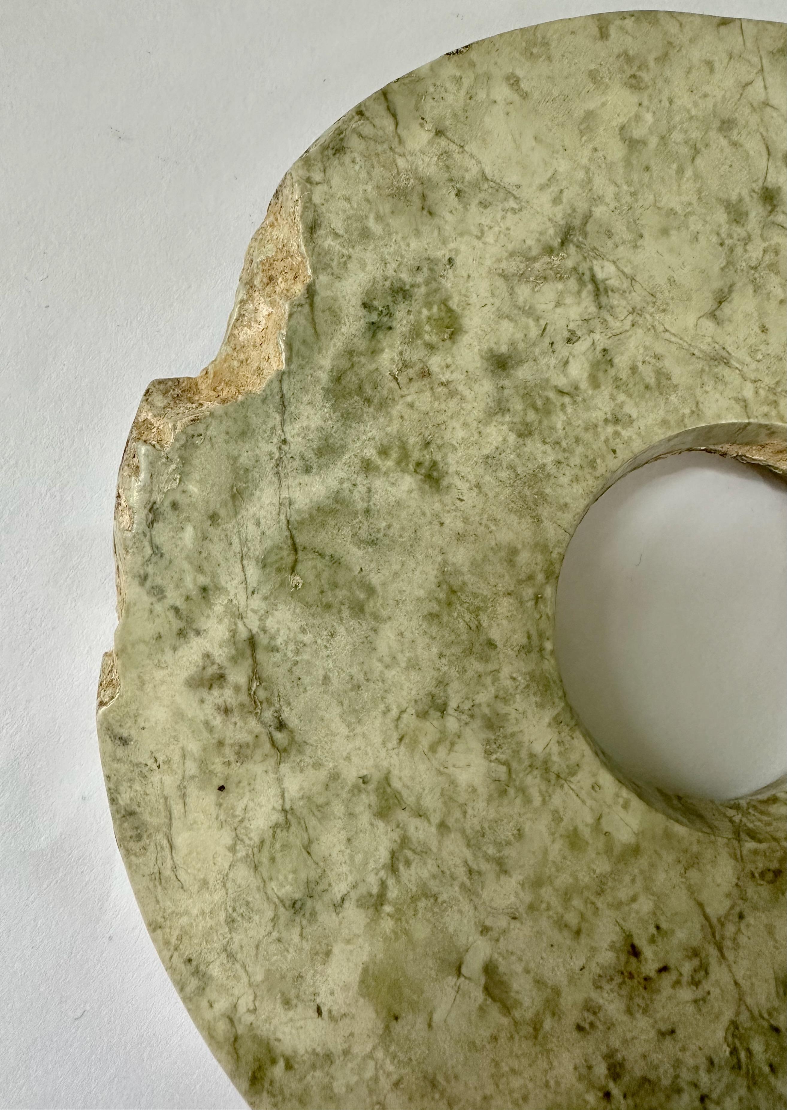 18th Century and Earlier Archaic Jade Bi, Liangzhu Period For Sale