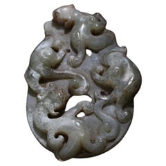 Antique Archaic Pale Jade Chilong Disc 