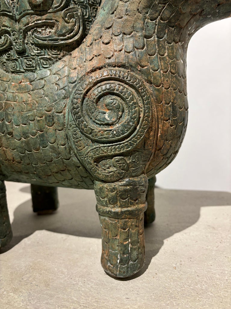 Archaistic Shang Style Verdigris Bronze 'Double-Ram' Vessel, Zun Circa 1900 Archaistic Shang Style Verdigris Bronze 'Double-Ram' Vessel, Zun Circa 1900