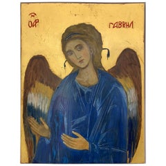 Retro Archangel Gabriel Painted in 2000 Icon with Gold Leaf