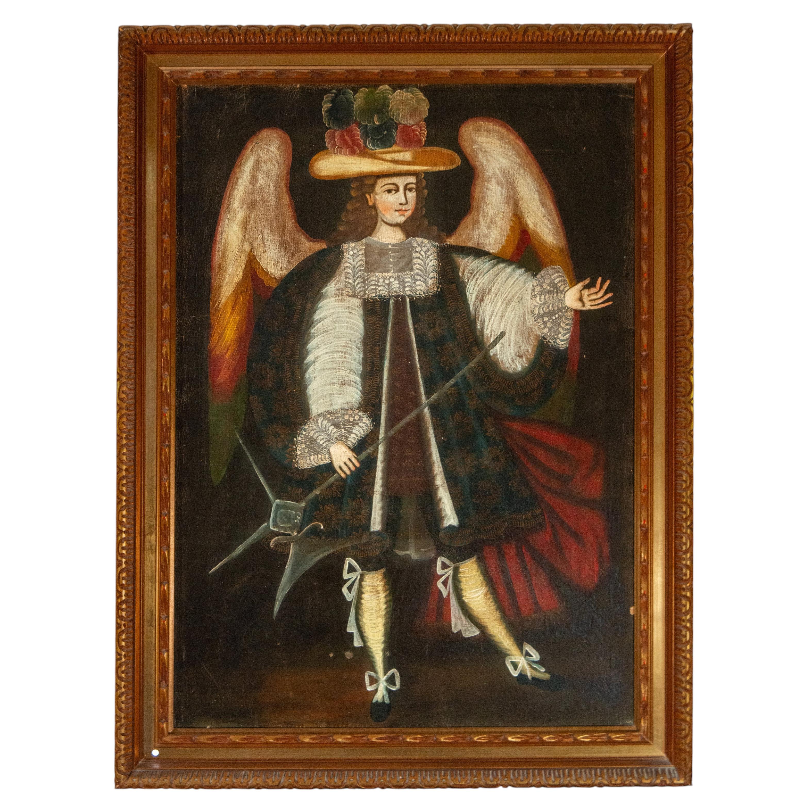 Monumental Cusco School Military Archangel, Viceroyal Peru, 18th Century