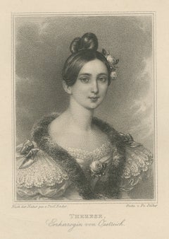 Archduchess Maria Theresa of Austria, Original Antique Engraving, circa 1840