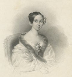 Archduchess Maria Theresia of Austria, Original Antique Lithograph, circa 1840