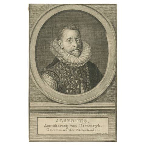 Archduke Albert of Austria – Antique Portrait Engraving by J. Houbraken, c.1750
