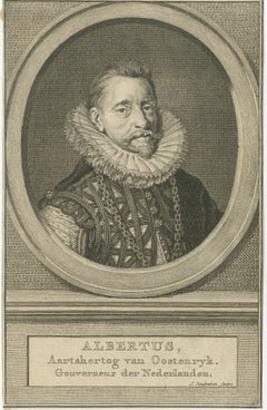 Archiduc Albert d'Autriche - Gravure ancienne de J. Houbraken, c.1750