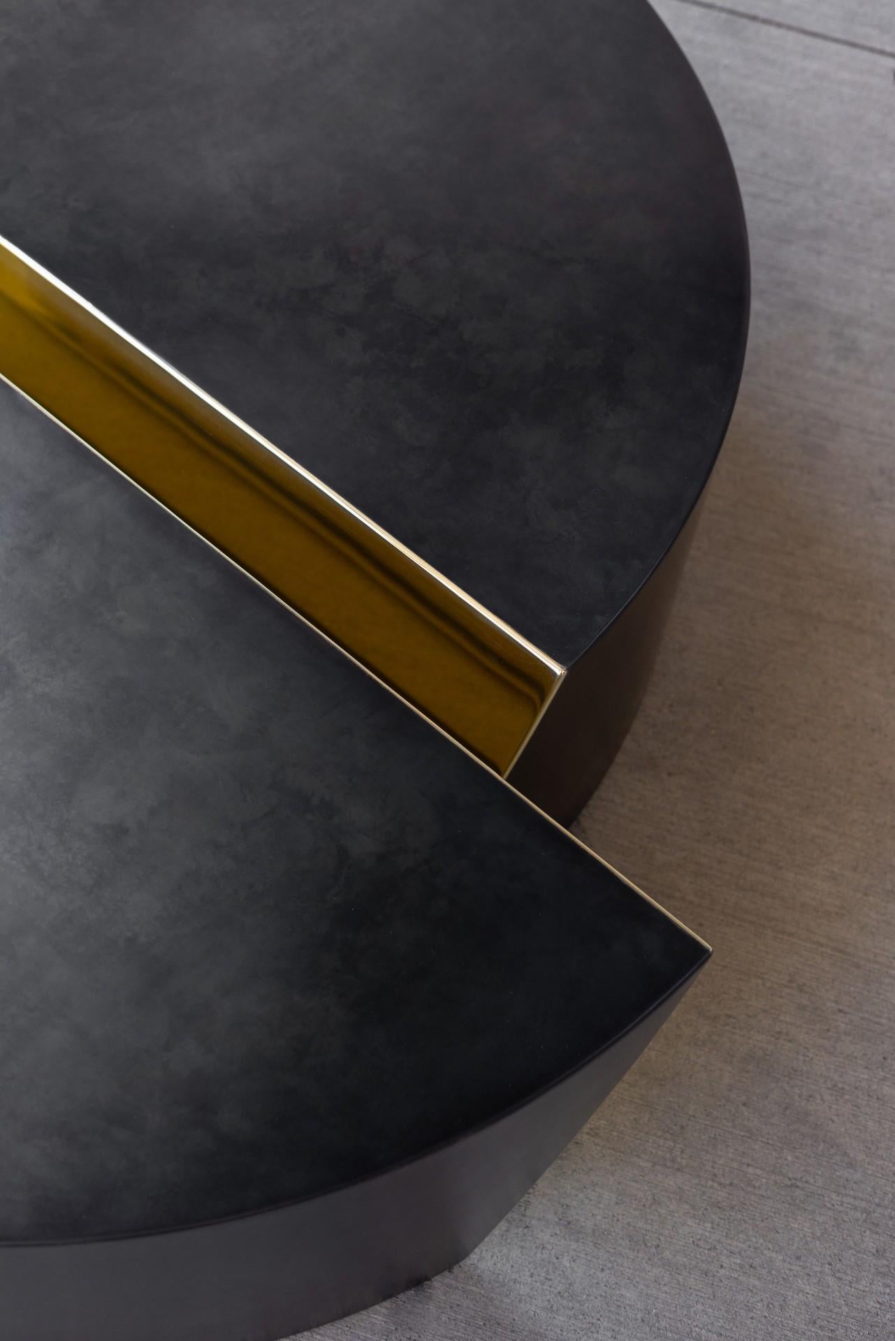 Blackened Arche Low Central Table Steel and Brass For Sale