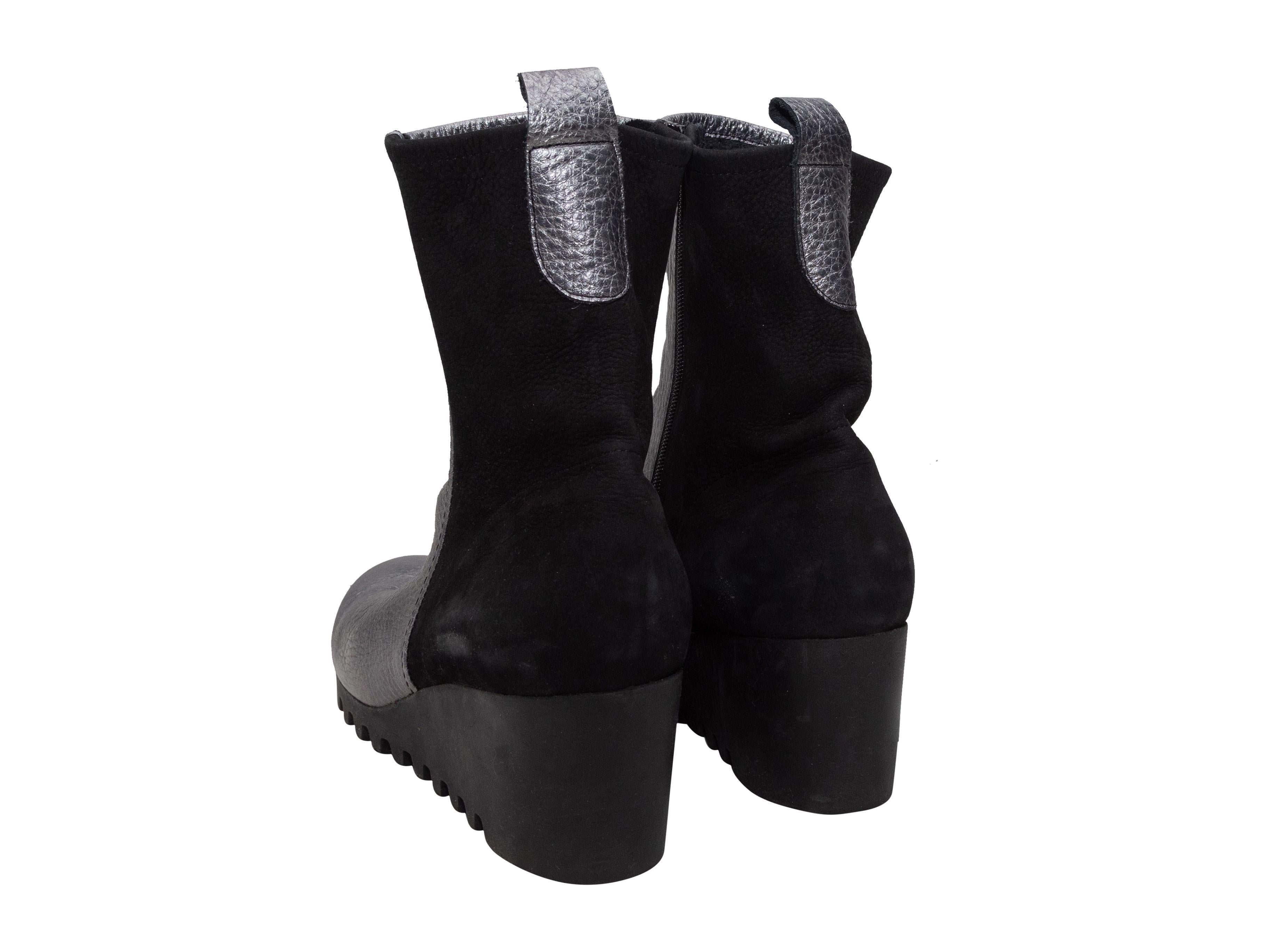 Arche Silber & Schwarz Leder & Wildleder Keilstiefeletten im Zustand „Gut“ in New York, NY