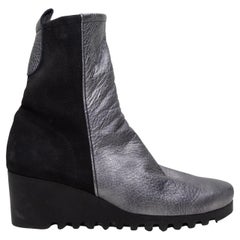 Arche Silber & Schwarz Leder & Wildleder Keilstiefeletten