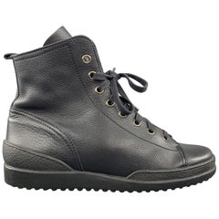 ARCHE Size 8 Black Leather Lace Up Rubber Sole Boots
