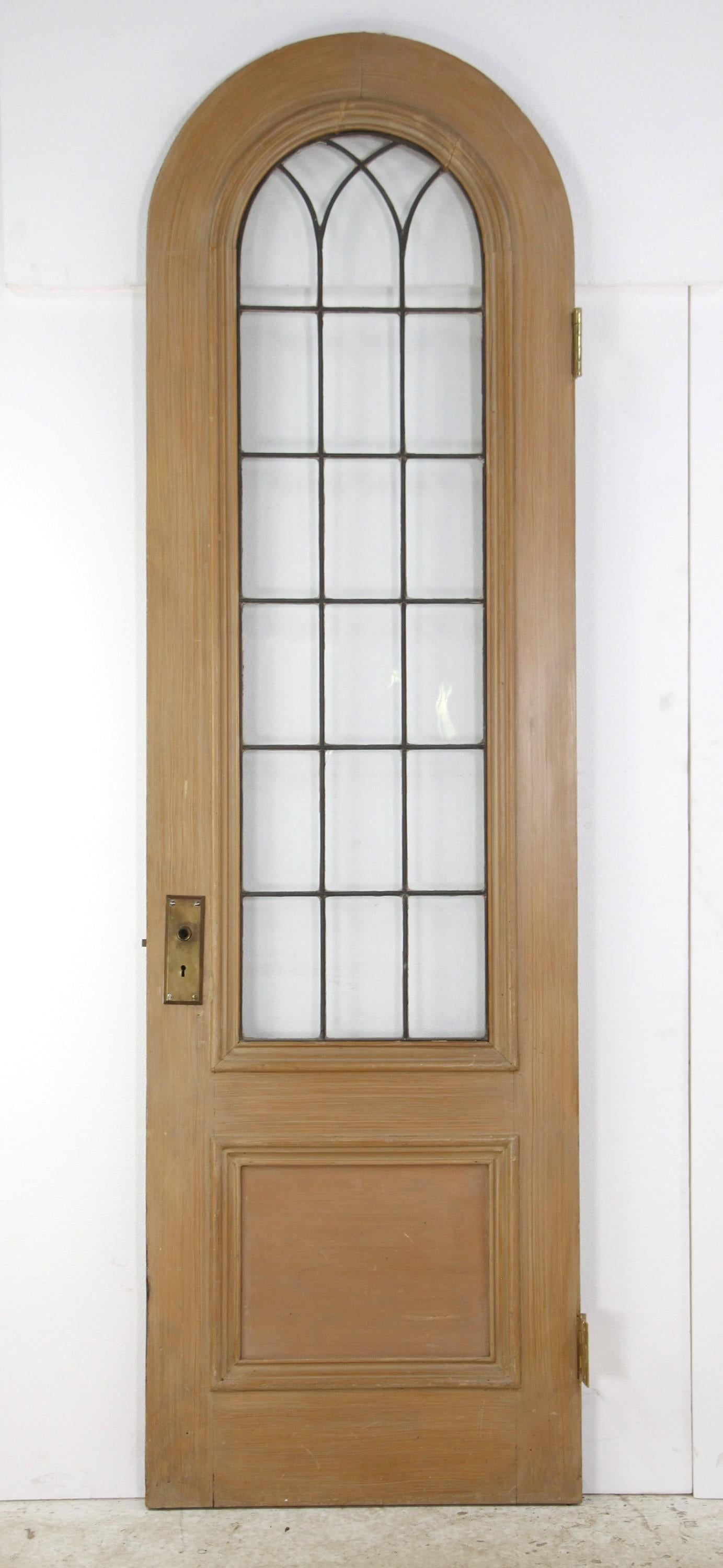 20th Century Arched American Wood Door Leaded Glass Window For Sale