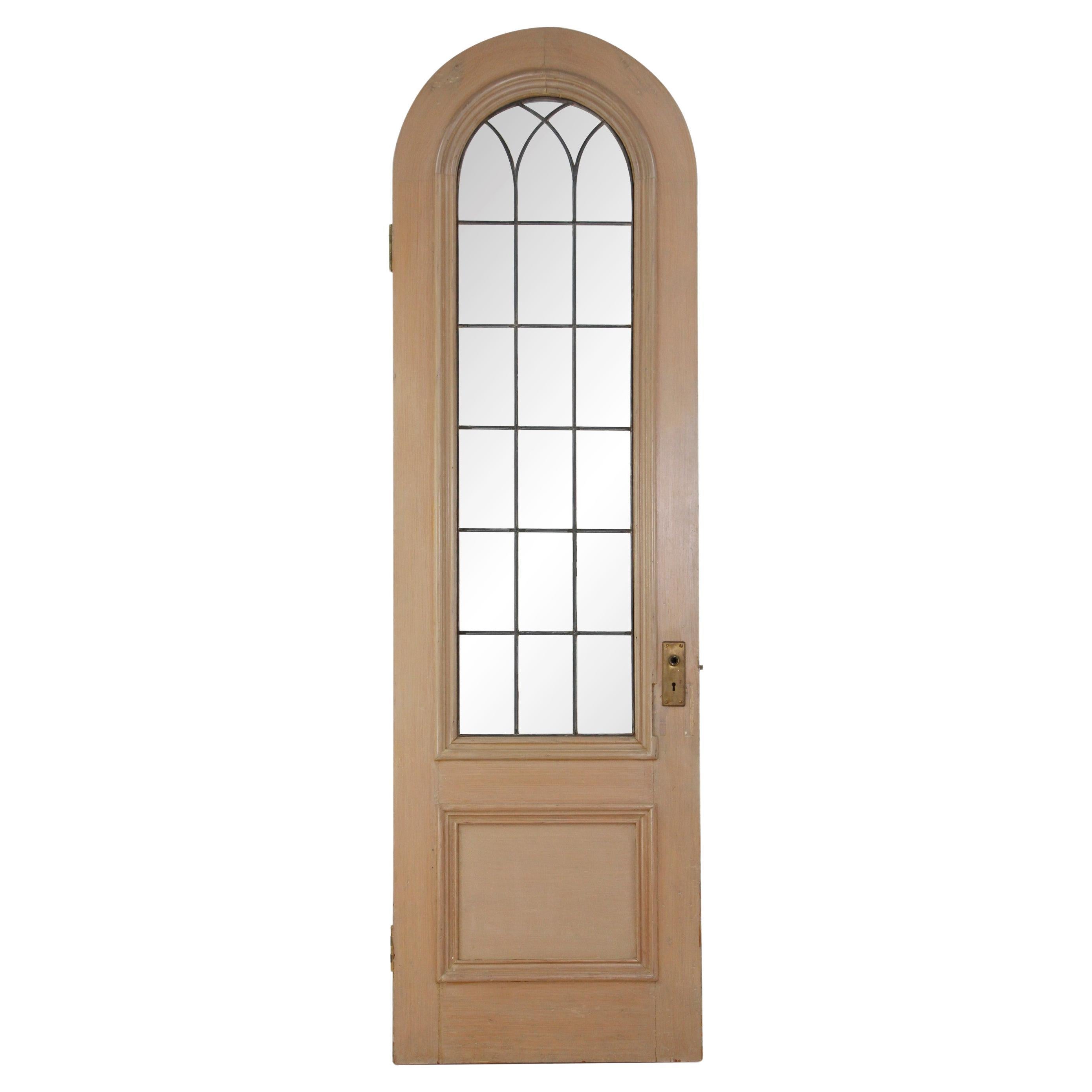 Arched American Wood Door Leaded Glass Window For Sale