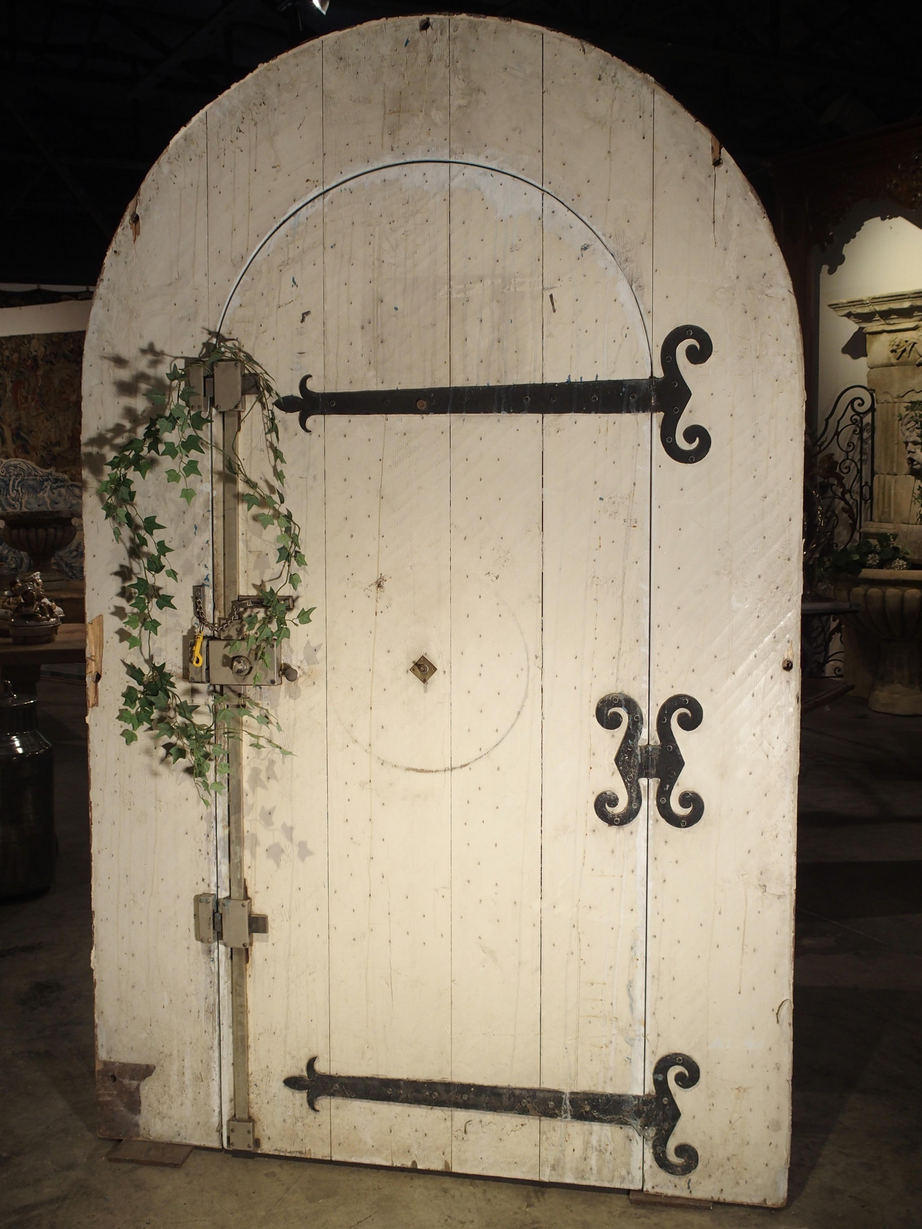 Arched Antique French Oak Entry Door with Frame, 19th Century 4
