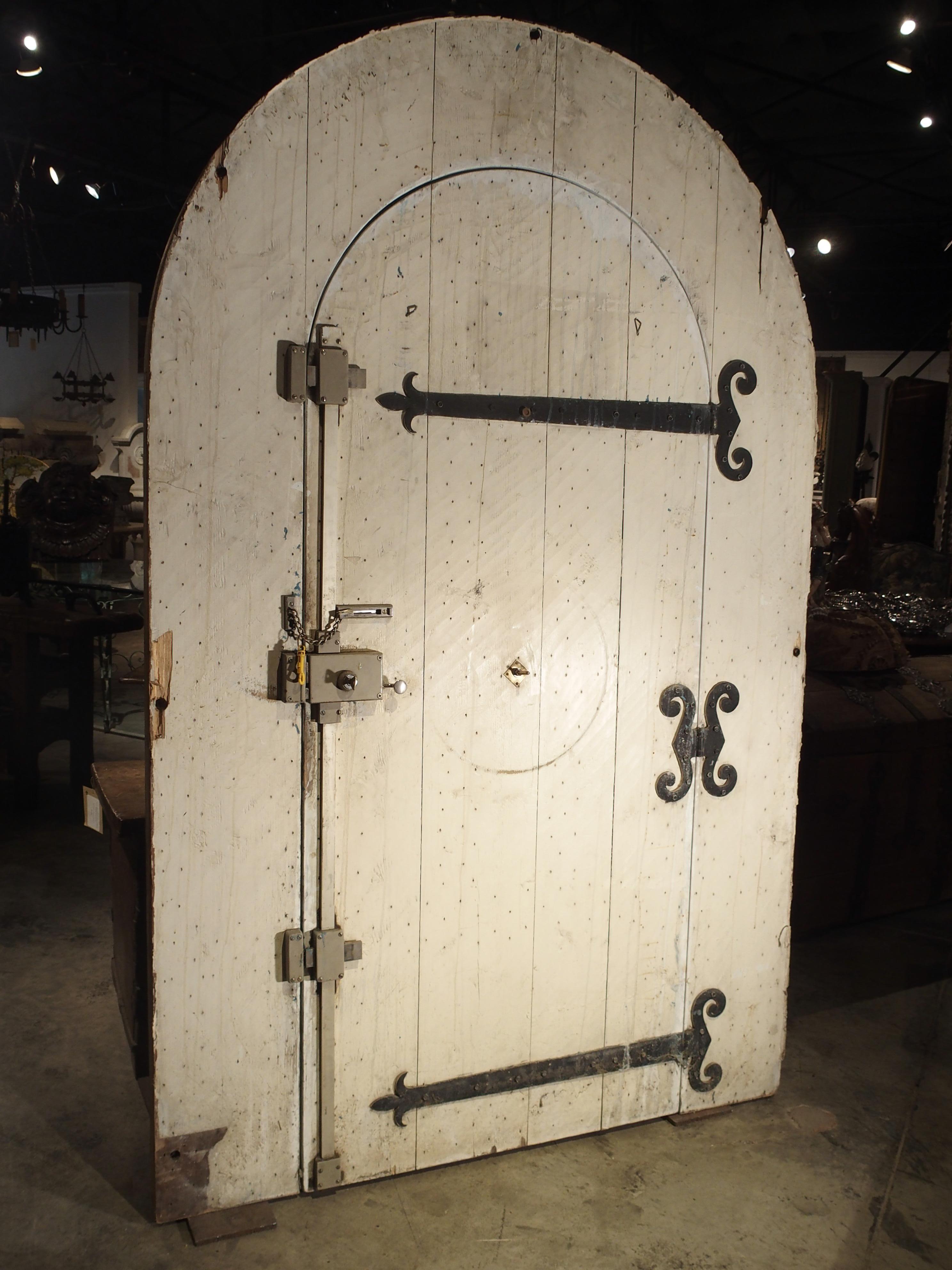 Arched Antique French Oak Entry Door with Frame, 19th Century 5
