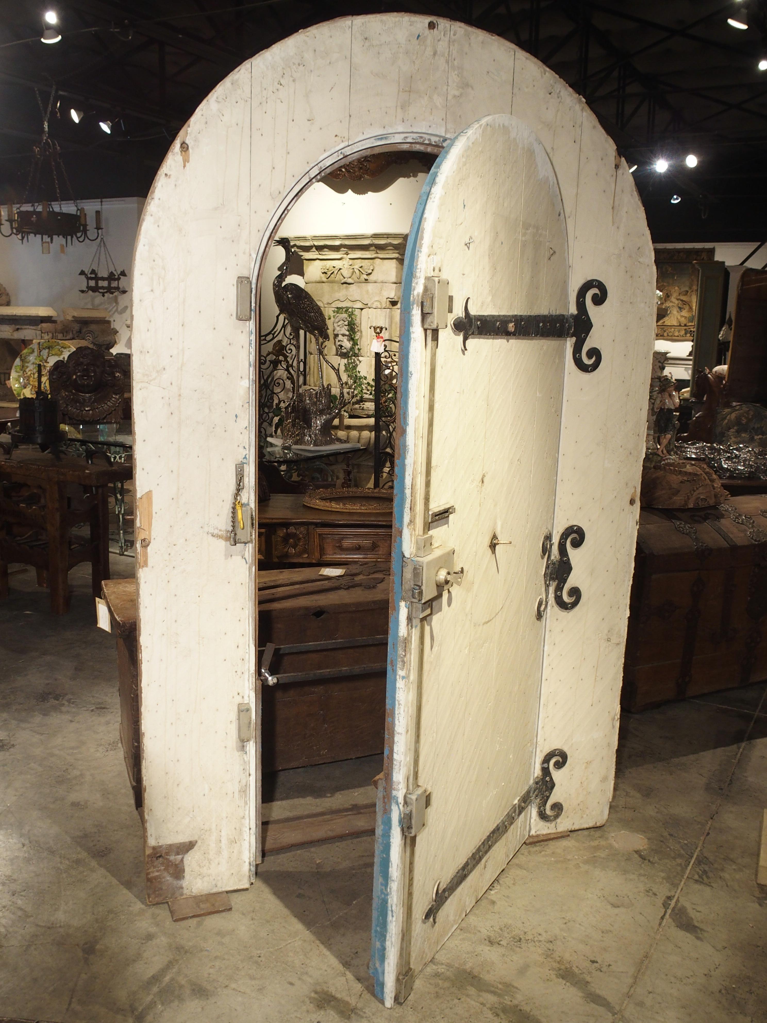 Arched Antique French Oak Entry Door with Frame, 19th Century 7