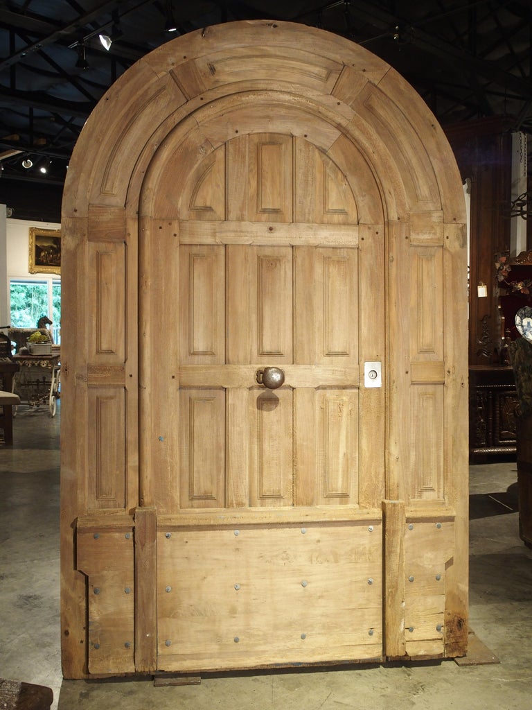 Arched Antique French Oak Entry Door with Frame, 19th Century at
