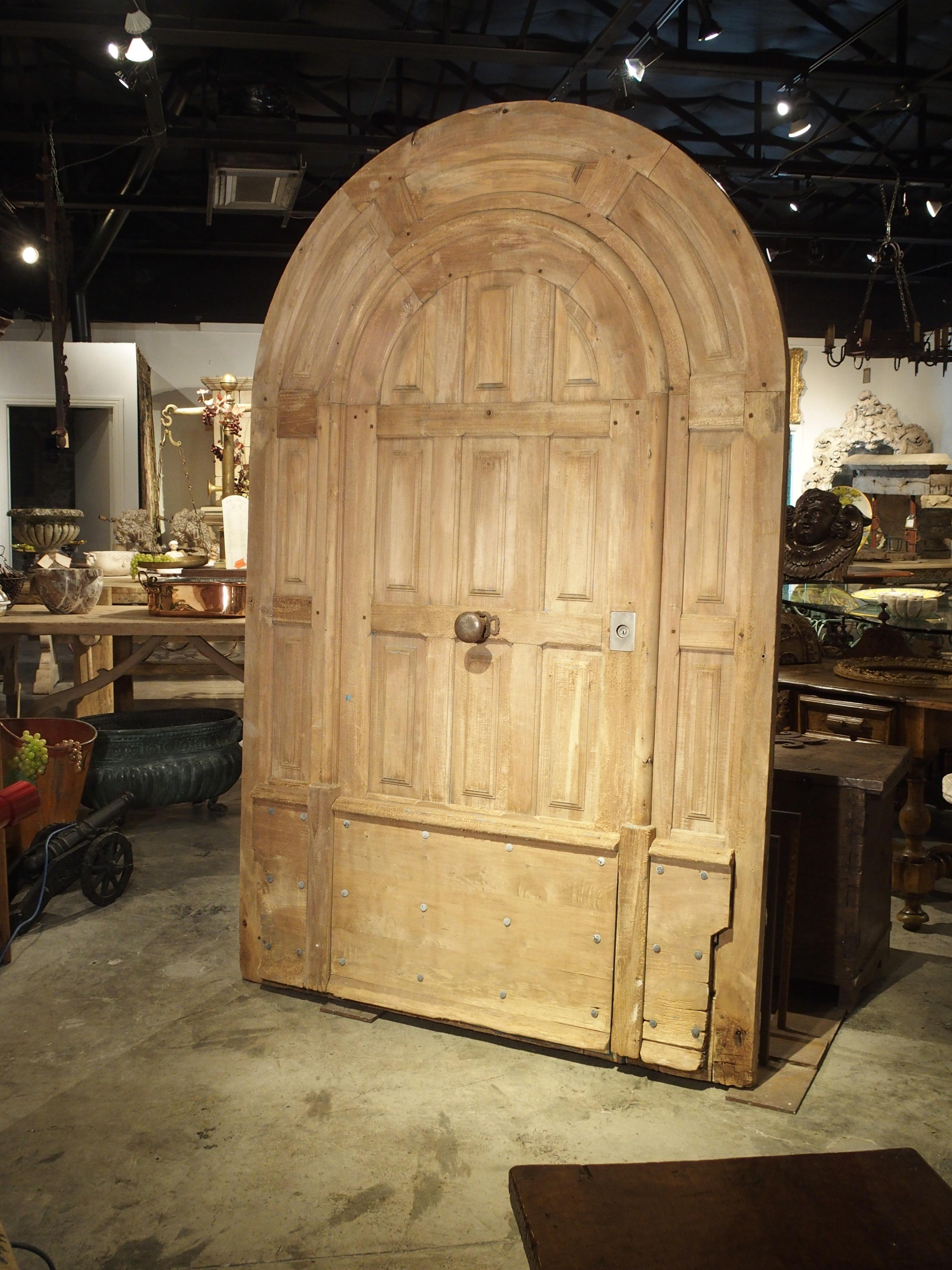 Arched Antique French Oak Entry Door with Frame, 19th Century 1