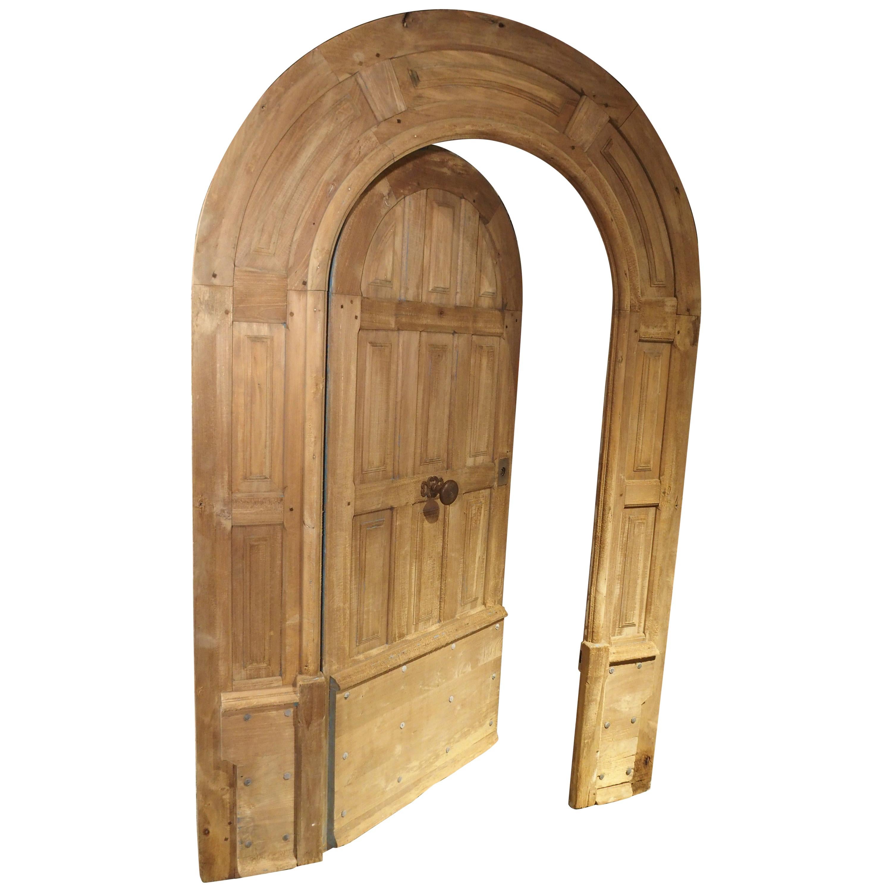 Arched Antique French Oak Entry Door with Frame, 19th Century