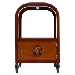 Antique Arched Art Deco side table with storage unit and black marble top, France 1920s