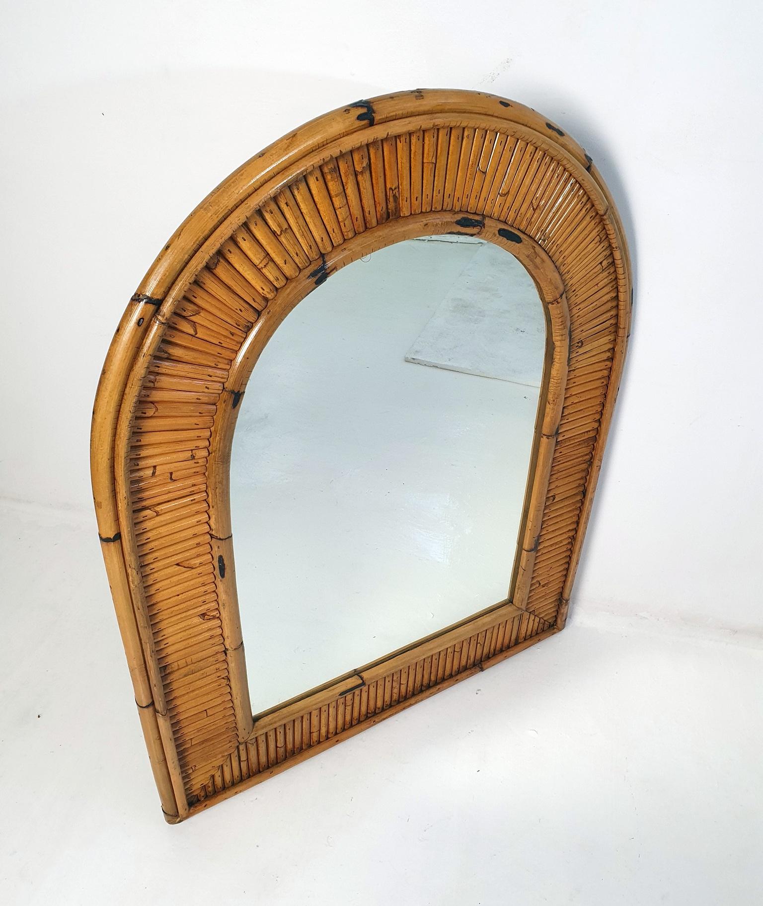 Mid-Century Modern Arched Bamboo Mirror by Vivai del Sud Italy, 1960s For Sale